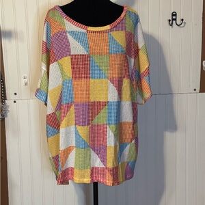 NWOT Haptics Colorblock Geometric Short Sleeve Women's Top - Multicolor Sz 3x